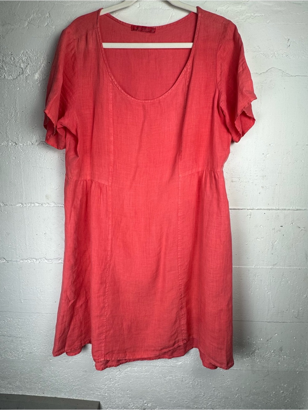 Cut Loose 100% Linen Vintage Coral Scoop Neck Tunic Dress Size M Resortwear HTF
